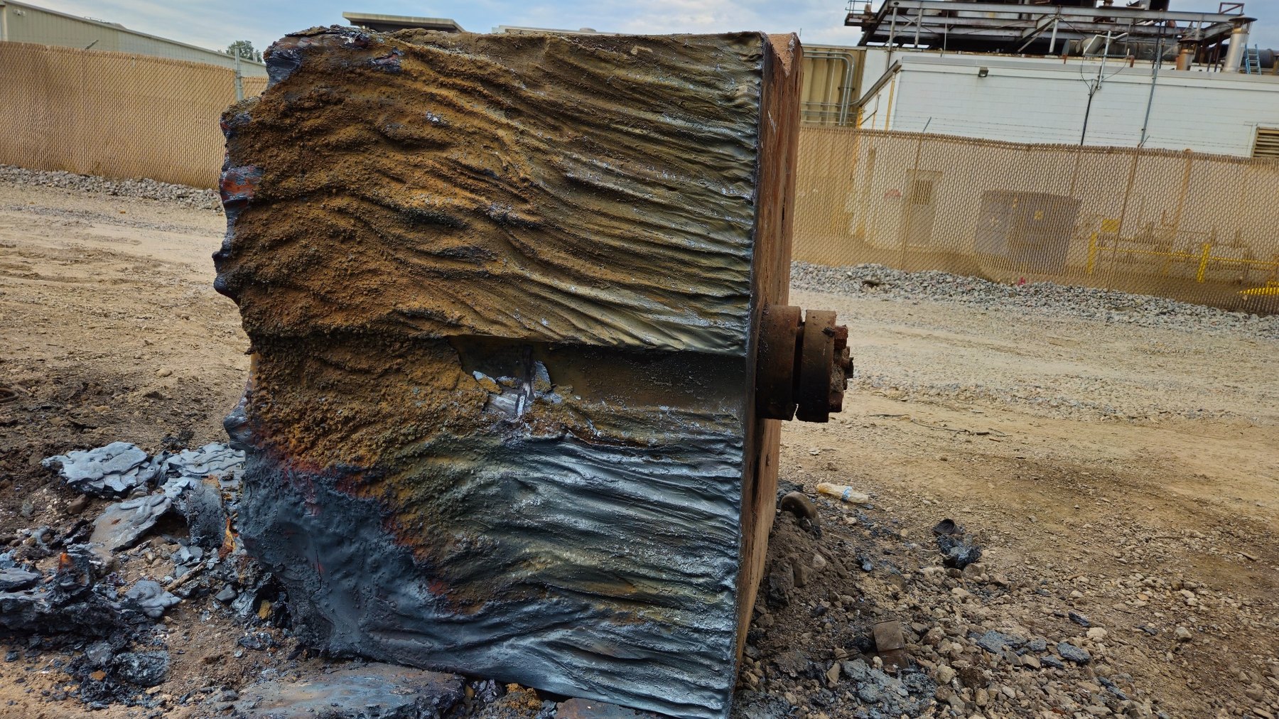 Thick heavy steel component showing deep torch cut face